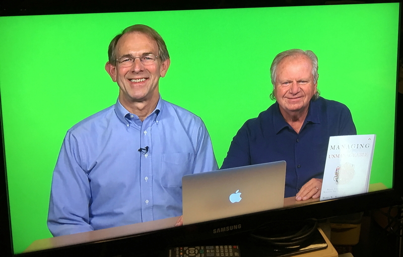 Co-authors Ron Lichty and Mickey Mantle recording their video training, "Managing Software People and Teams LiveLessons".