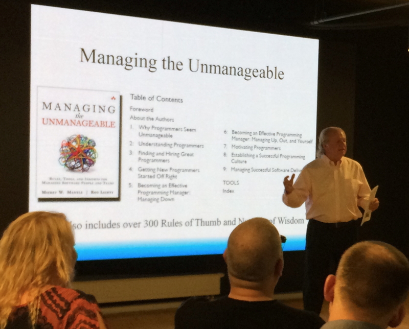 Co-author Mickey Mantle presenting Managing Using Rules of Thumb to the Estonian Association of IT, May 2015.